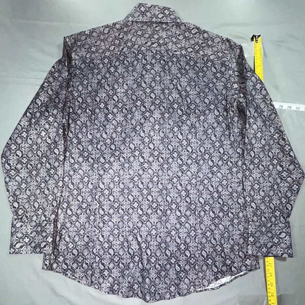 Banana Republic Shirt Mens L Gray Paisley Cotton Long Sleeve Button Up Casual